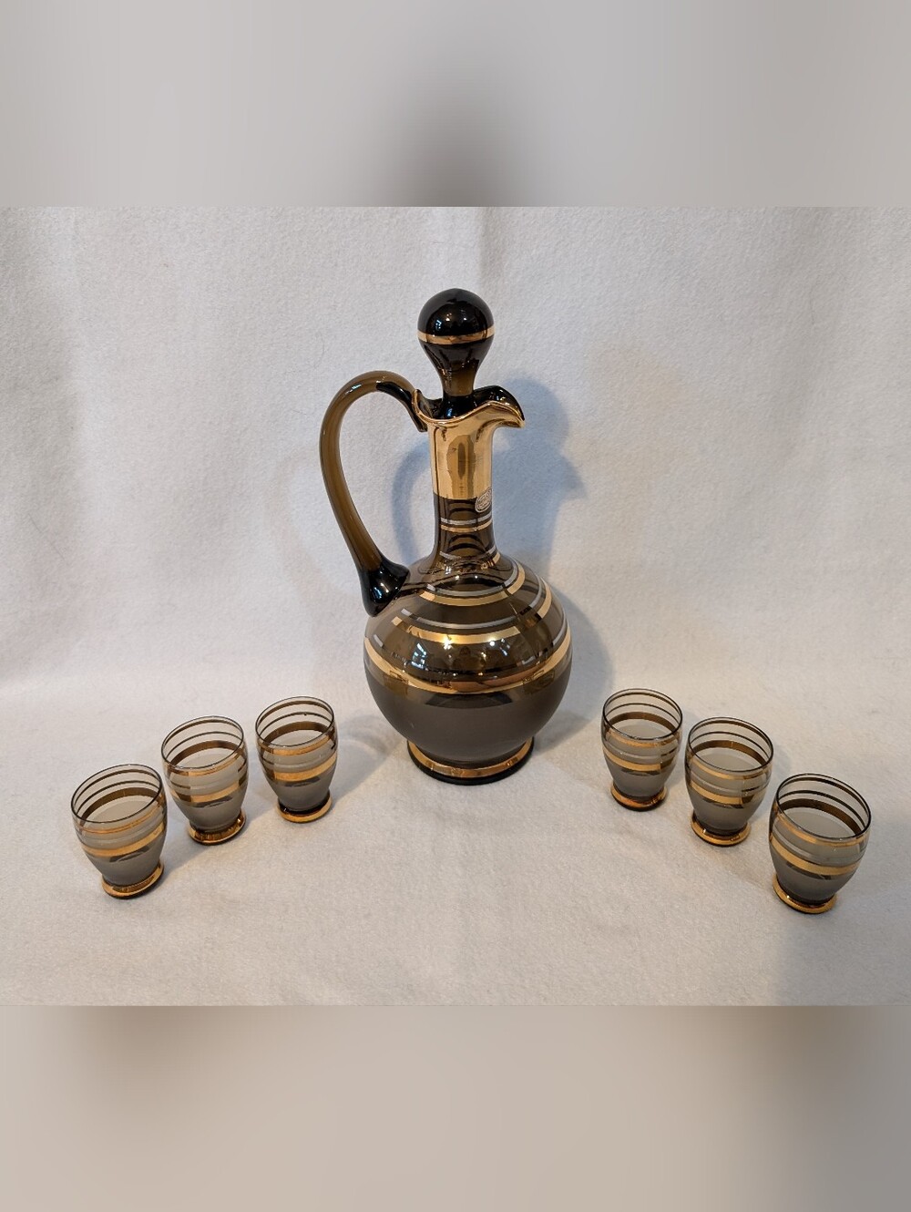 Vintage Czechoslovakian Bohemian Crystal Decanter And 6 Cordial Glass Set